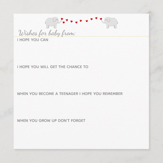 Tarjeta De Consejos Tema de los elefantes Género Baby Shower neutral (Anverso)