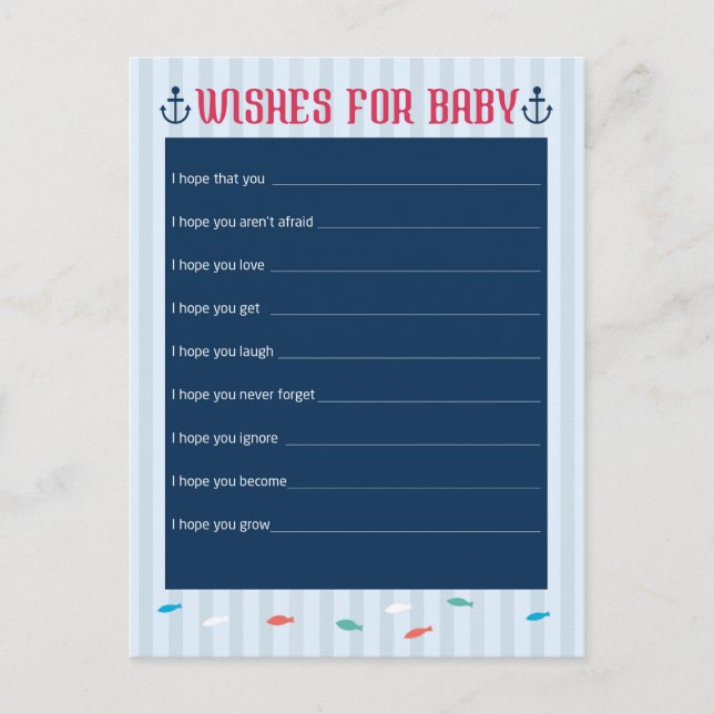 Tarjeta De Consejos Tema náutico - Deseos para el juego de Baby Shower (Anverso)