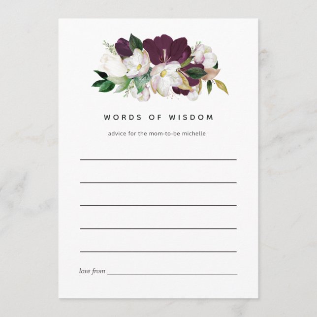 Tarjeta De Consejos Terciopelo de ciruela oscura y novia de primavera  (Anverso)
