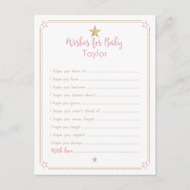 Tarjeta De Consejos Twinkle Little Star Baby Shower Wiers, Oro rosado (Anverso)