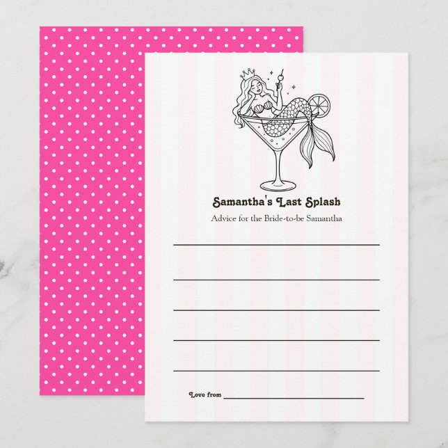 Tarjeta De Consejos Último Splash Mermaid Martini Despedida de Soltera (Anverso / Reverso)