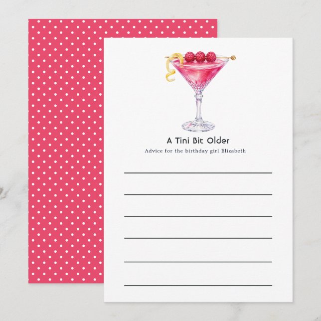 Tarjeta De Consejos Una Fiesta de Cumpleaños con Martini Un Poco Más V (Anverso / Reverso)