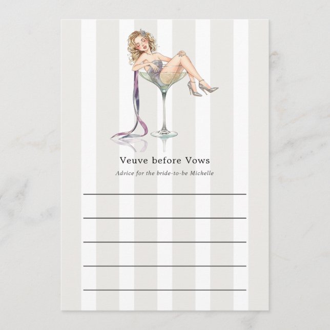Tarjeta De Consejos Veuve Before Vows Cóctel de Champán Despedida de S (Anverso)
