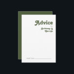 Tarjeta De Consejos Videos retro simples | Boda verde oliva<br><div class="desc">Las simples vigas retro | la tarjeta de consejo de color verde oliva es perfecta para su boda de tonalidades de tierra antiguas. El diseño presenta una minimalista fuente hippie rústica tipo boho. La paleta de colores neutros del desierto del suroeste y las letras bohemias de mediados de siglo se...</div>