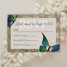 Tarjeta De Consejos Vintage Green Butterfly Quinceañera RSVP Card