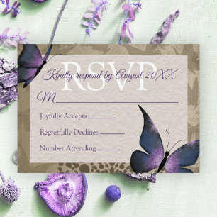 Tarjeta De Consejos Vintage Purple Butterfly Quinceañera RSVP Card
