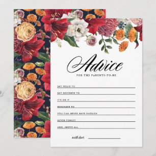 Tarjeta De Consejos Watercolor Red Amaryllis Baby Shower Botánico