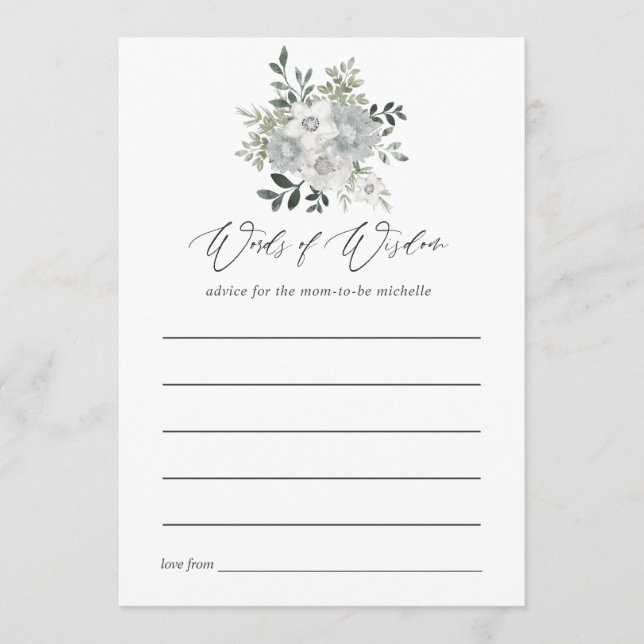 Tarjeta De Consejos Watercolor Silver Sage Bridal Shower (Anverso)