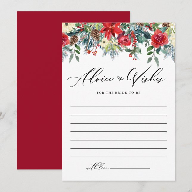 Tarjeta De Consejos Watercolor Winter Blooms Garland Bridal Shower (Anverso / Reverso)