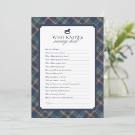 Tarjeta De Consejos Who Knows Mommy Best Baby Shower Game Navy Plaid