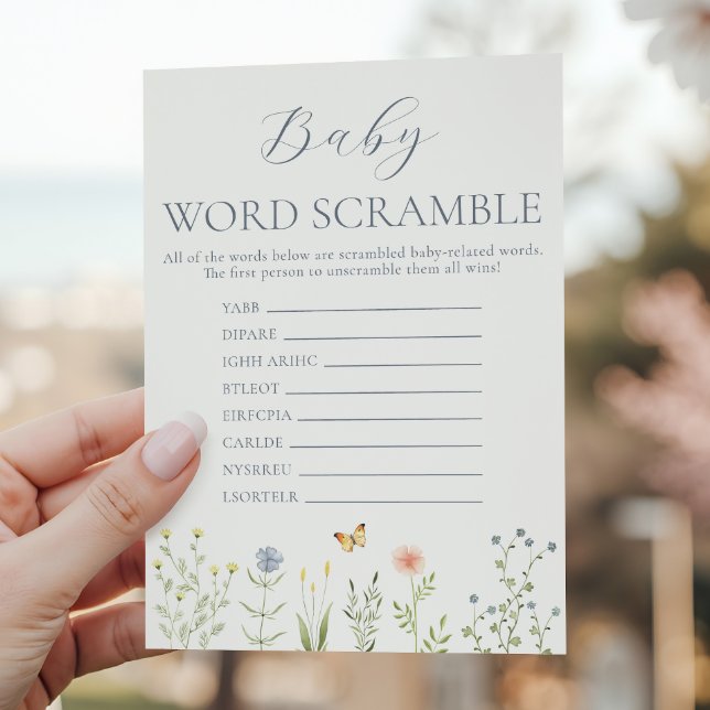 Tarjeta De Consejos Wildflower Baby Word Scramble Baby Shower Game (Subido por el creador)