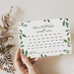 Tarjeta de consejos y buenos deseos para la vegeta<br><div class="desc">Estos consejos veraniegos y tarjetas de felicitación son la actividad perfecta para una elegante boda o una ducha de novia. El diseño presenta un elegante estilo eucalipto a mano,  inspirándose en el positivo ambiente veraniego. Personalizar estas tarjetas para incluir el nombre de la novia y el novio.</div>