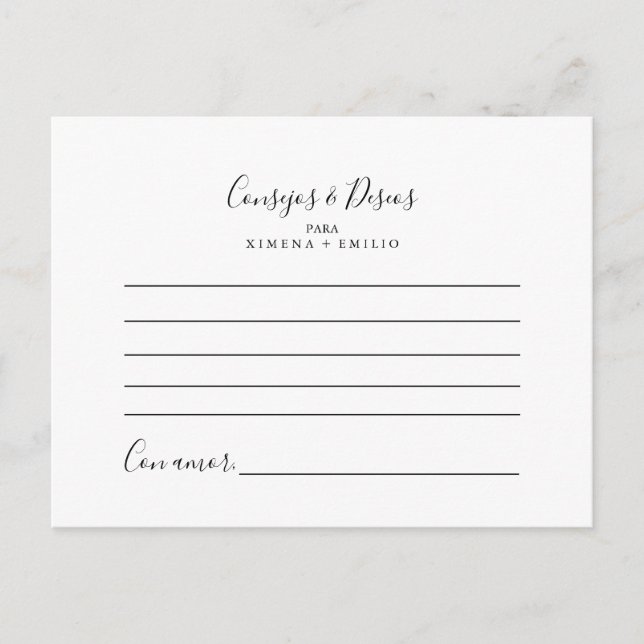 Tarjeta de Consejos y Deseos Boda Minimalista (Anverso)