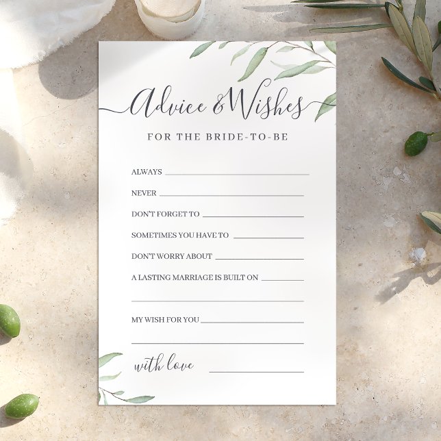 Tarjeta de consejos y deseos de boda con vegetació (Minimal greenery wedding advice & wishes card)
