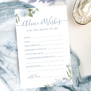 Tarjeta de consejos y deseos de boda floral azul p