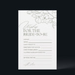 Tarjeta de consejos y deseos de boda floral Sage G<br><div class="desc">Estas tarjetas de consejo y deseos son pasteles dulces para la novia y la pareja, con un elegante ilustracion floral dibujado a mano y detalles modernos de tipografía de escritura, en color verde y blanco oscuro, sencillo y romántico. gran actividad para la moderna ducha rústica de novias, boda en el...</div>