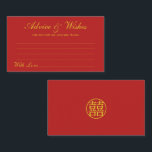 Tarjeta de consejos y deseos de Bodas chinos tradi<br><div class="desc">Siéntete libre de personalizar y personalizar esta tradicional tarjeta roja y dorada doble felicidad boda chino consejos y deseos. Las opciones de edición están disponibles.</div>