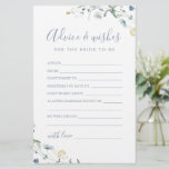 Tarjeta de consejos y deseos del boda Blue Wildflo<br><div class="desc">Estos consejos y tarjetas de deseos son pasteles dulces para la novia y la pareja, con una delicada flor de acuarela elegante y un guión moderno y elegante, paletas pastel de amarillo suave, blanco roto, verde sabio, azul polvoriento y vegetación botánica, simple y romántico. Ideal para fiestas rústicos de campo,...</div>