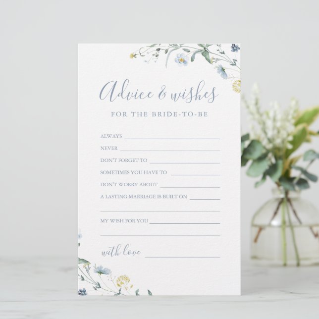 Tarjeta de consejos y deseos del boda Blue Wildflo (Anverso de pie)