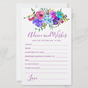 Tarjeta de consejos y deseos florales Blue Pink Pu