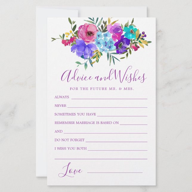 Tarjeta de consejos y deseos florales Blue Pink Pu (Anverso)