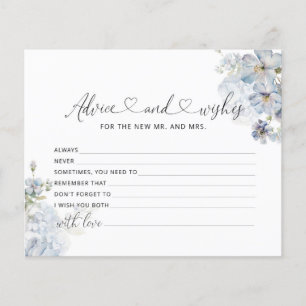 Tarjeta de consejos y deseos florales de color azu