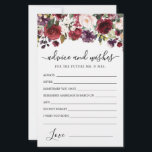 Tarjeta de consejos y deseos florales de la Rosa R<br><div class="desc">Una hermosa frontera floral de rosa rojo burdeos y rosa rubí bordea esta tarjeta de consejos y deseos.</div>