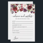 Tarjeta de consejos y deseos florales de la Rosa R<br><div class="desc">Una hermosa frontera floral de rosa rojo burdeos y rosa rubí bordea esta tarjeta de consejos y deseos.</div>