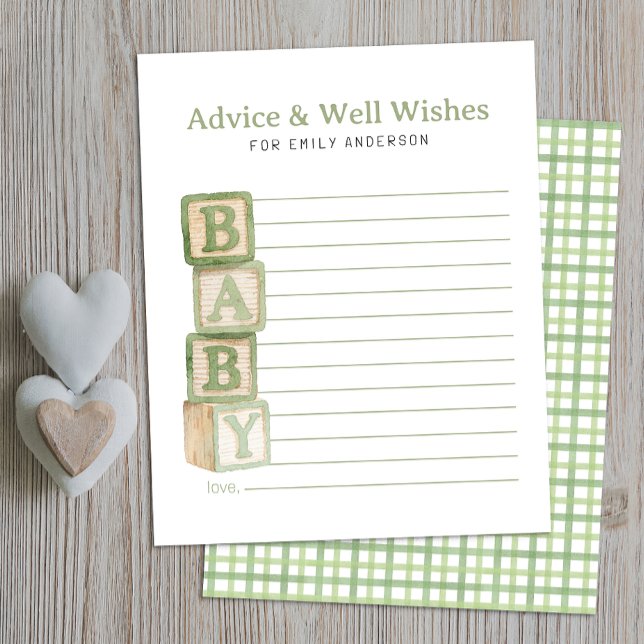 Tarjeta de Consejos y Deseos para Bloques de Bebé  (Advice & Well Wishes)