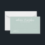 Tarjeta de consejos y deseos para Bodas de guiones<br><div class="desc">Añada un toque personal a su boda con un elegante consejo de boda y tarjeta de deseos. Esta tarjeta de consejo presenta el título en blanco estilo de letra de escritura moderno y detalles en blanco moderno sans serif estilo de fuente en color verde sabio. Perfecto para boda, ducha de...</div>