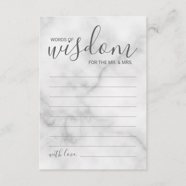Tarjeta de consejos y deseos para Bodas de mármol (Anverso)
