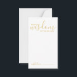 Tarjeta de consejos y deseos para Bodas Gold Scrip<br><div class="desc">Añada un toque personal a su boda con un consejo moderno de boda de guiones y una tarjeta de deseos. Esta tarjeta de consejo incluye el título "palabras de sabiduría" con detalles en escritura dorada y estilo de letra sans serif en fondo blanco. Perfecto para boda, ducha de bebé, fiesta...</div>