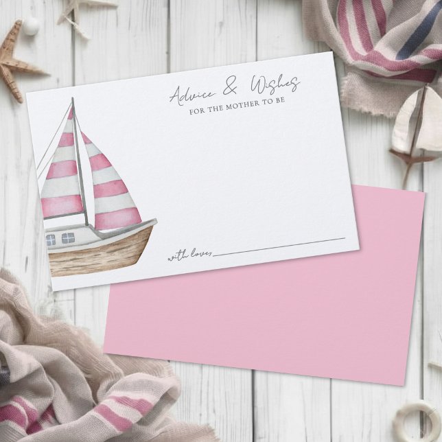 Tarjeta de Consejos y Deseos para Fiesta de Bebé d (Nautical Girl Baby Shower Advice Wishes Card)