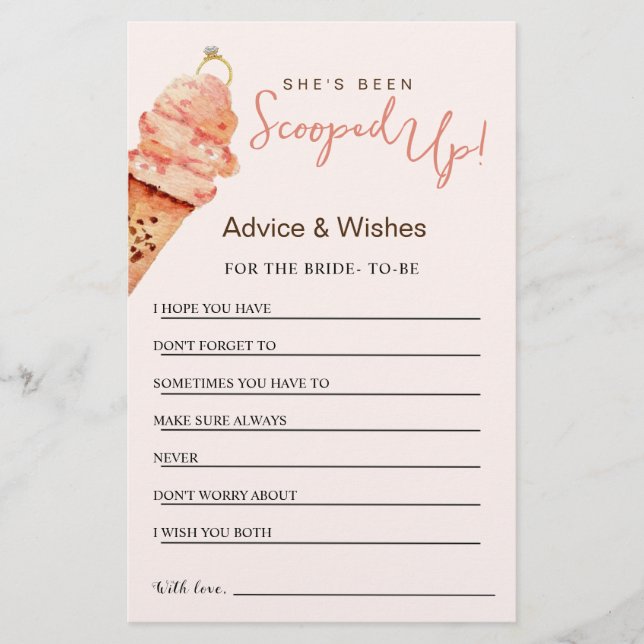 Tarjeta de consejos y deseos para la ducha de novi (Anverso)
