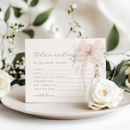 Tarjeta de consejos y deseos para la novia con laz
