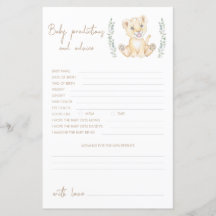 Tarjeta De Consejos Y Predicciones De Baby Shower