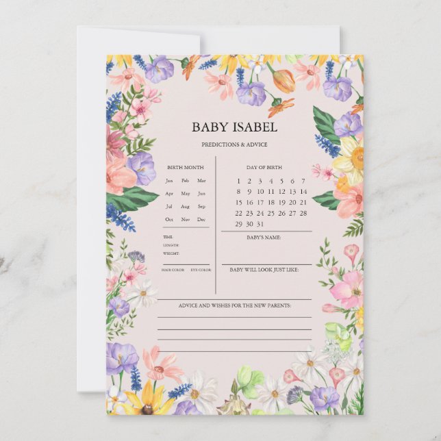 Tarjeta De Consejos Y Predicciones De Baby Shower  (Anverso)