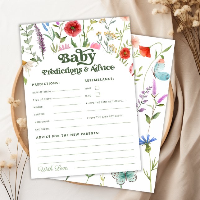 Tarjeta De Consejos Y Predicciones De Baby Shower  (Wildflower Baby Shower Advice And Predictions Card)