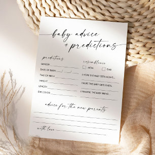 Tarjeta de consejos y predicciones de Baby Shower 