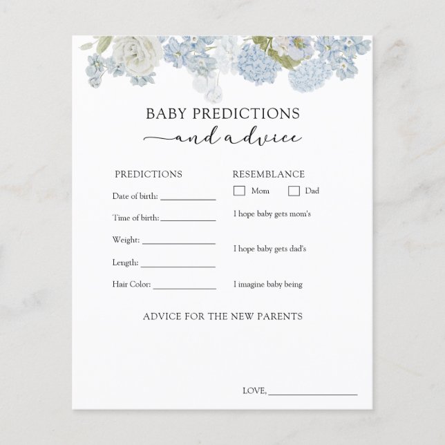 Tarjeta de consejos y predicciones para bebé Blue  (Anverso)