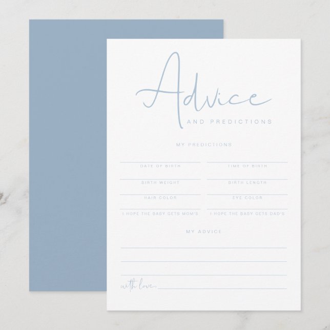 Tarjeta de consejos y predicciones para bebés azul (Anverso / Reverso)