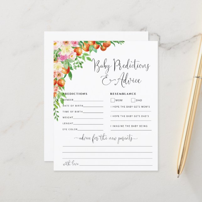 Tarjeta de consejos y predicciones para bebés pequ (Anverso/Reverso In Situ)