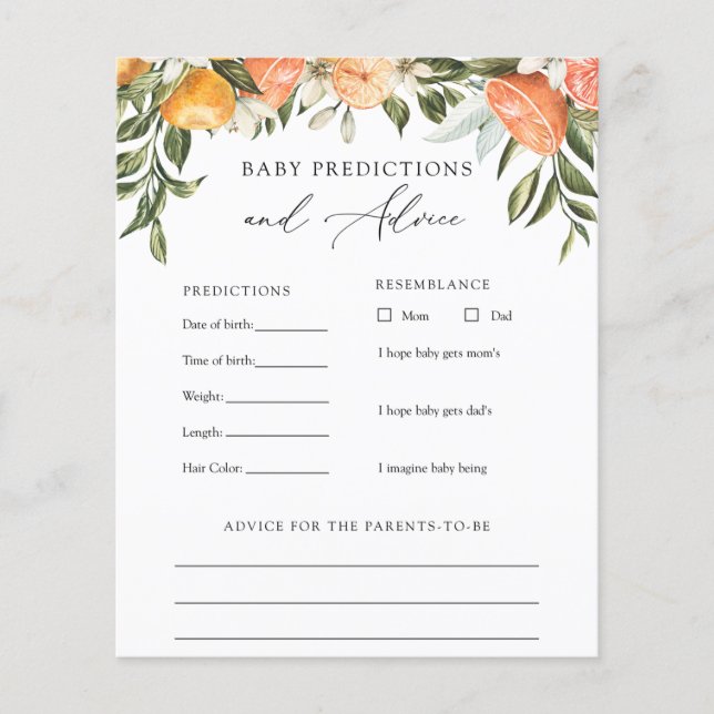 Tarjeta de consejos y predicciones para bebés pequ (Anverso)