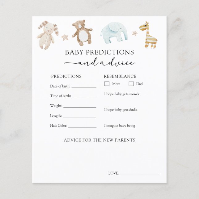 Tarjeta de consejos y predicciones para el bebé (Anverso)