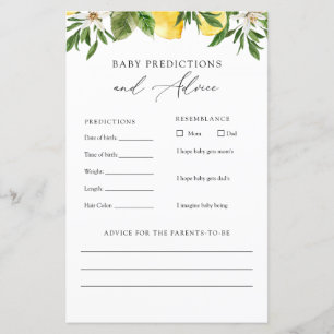 Tarjeta de consejos y predicciones para el bebé de