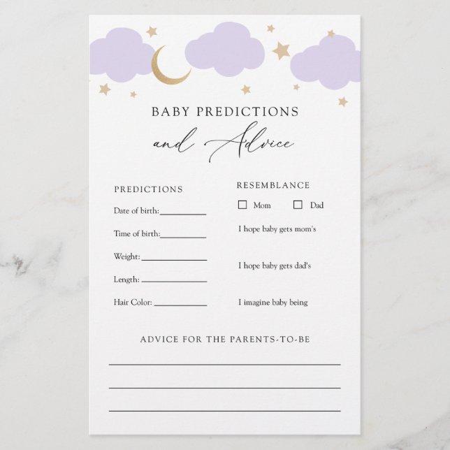 Tarjeta de consejos y predicciones para el bebé Lu (Anverso)