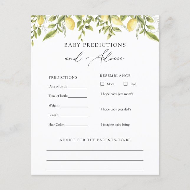 Tarjeta de consejos y predicciones para lactantes (Anverso)