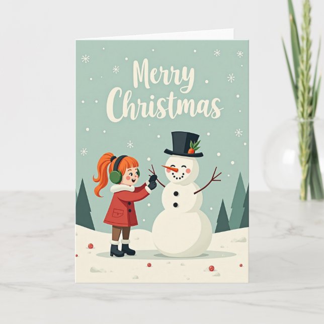 Tarjeta de Constructor de Muñeco de Nieve Alegre (Anverso)