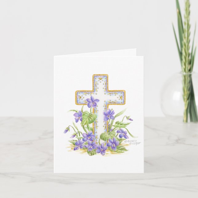 Tarjeta de consuelo de cruz de violeta de simpatía (Anverso)