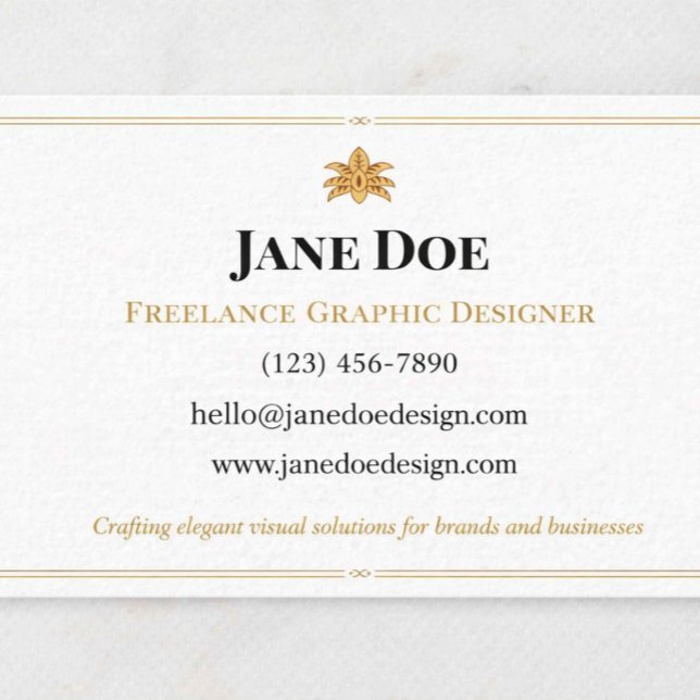 Tarjeta de Contacto Elegante | Marca Personal de F (Elegant White & Gold Business Card Design — Professional Branding for Freelance Designers)